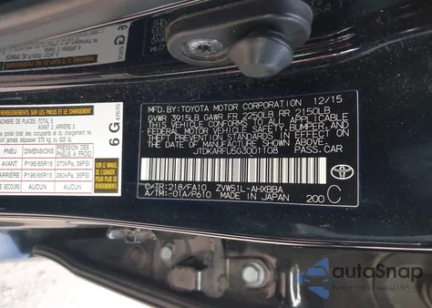 2016 Toyota Prius Two Eco z USA, uszkodzony, nr VIN JTDKARFU5G3001108